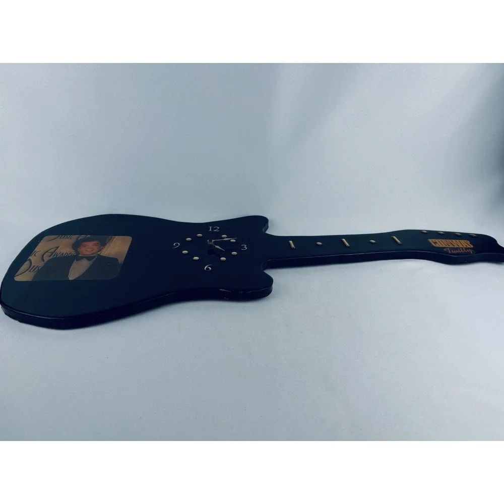 Vintage Conway Twitty Wood Guitar Shaped Wall DO-Be Clock - Works! Retro Country